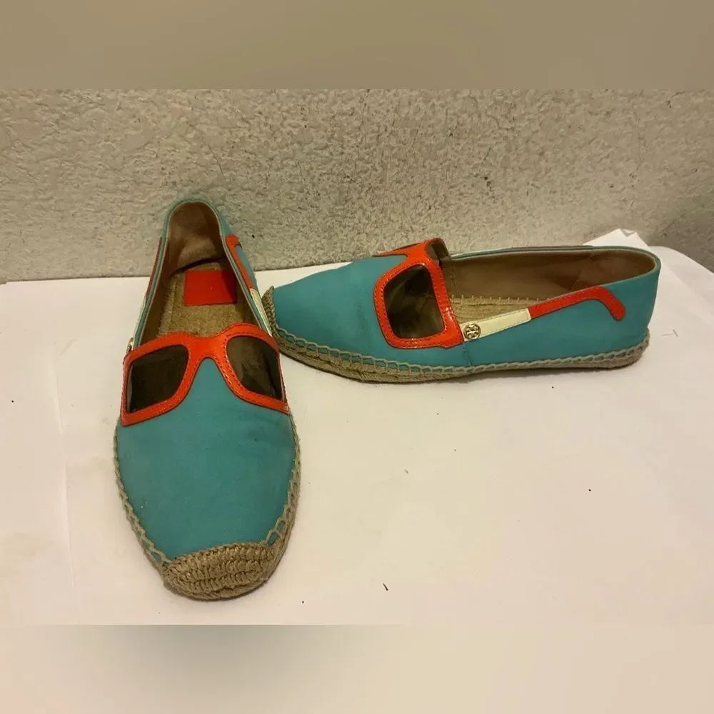 Rare Tory Burch 🏖 Sunny Sunglasses Espadrille Flats, Light Blue, Size 10